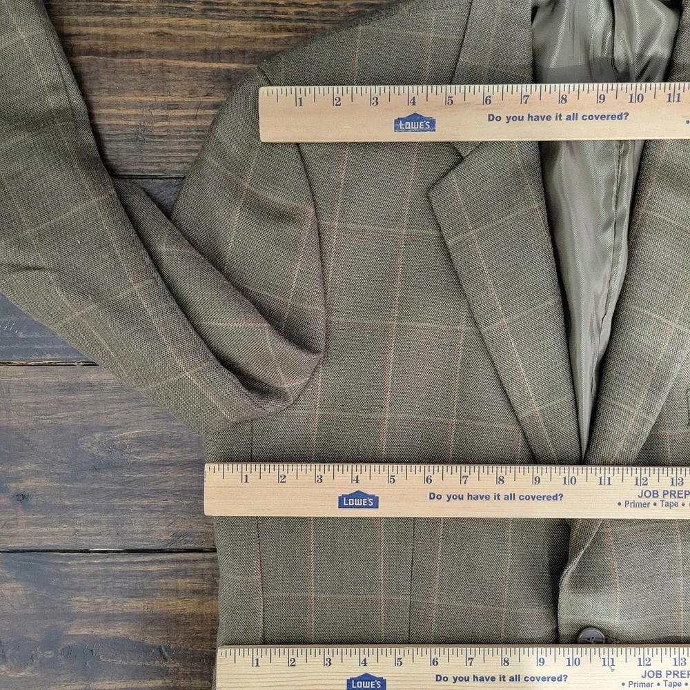 Tasso Elba Men's Sport Coat Blazer Two Button Olive Plaid Silk‎ Camel hair 42L